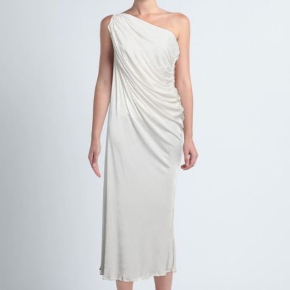 ANDREADAMO Draped Jersey Asymmetric One Shoulder Midi Dress